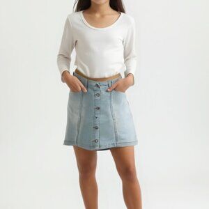Silver Jeans Co. Button-Front Denim Mini Skirt | Light Wash Y2K A-Line ❤️